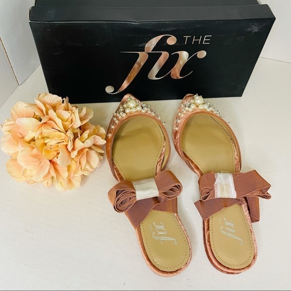 The Fix Women's Porter Pointed Toe Ankle Wrap Flat Slide Pearls Sorbet - Picture 4 of 10